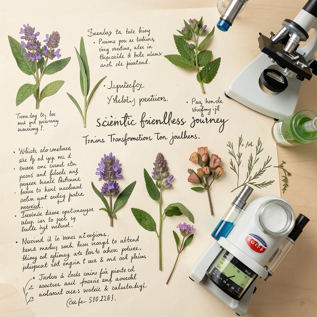 Scientific wellness transformation journey showing natural botanical research and development